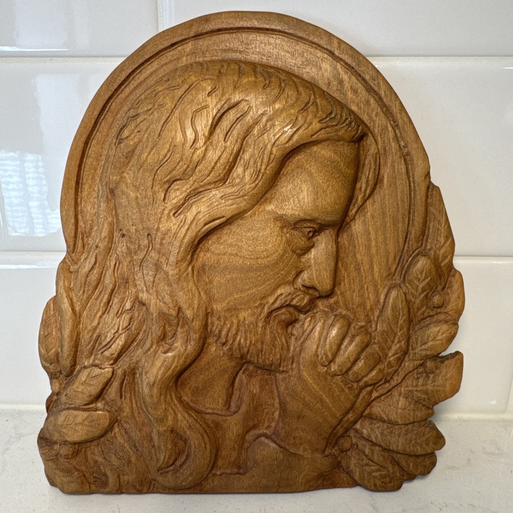 Art Future Hand Carved Wood Jesus Prayer Relief Plaque Religious Wall Art 8in